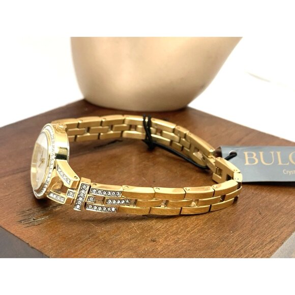 Bulova Women's Watch 98L325 Mother of Pearl Dial Gemmed Gold Steel 25mm - Picture 9 of 14